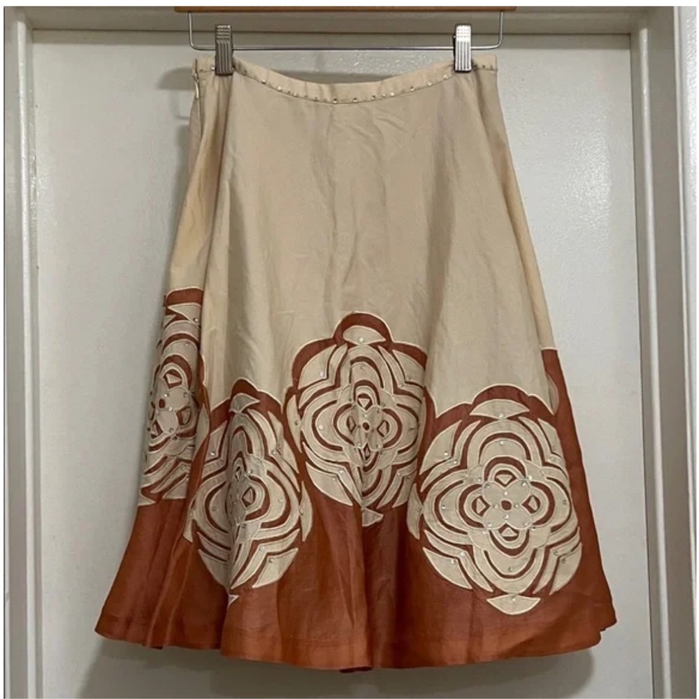 Anthropologie Odille circle skirt with cut out flowers and sequins